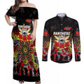 Personalized Panthers ANZAC Day Couples Matching Off Shoulder Maxi Dress and Long Sleeve Button Shirt Australian Army - Lest We Forget