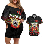 Personalized Panthers ANZAC Day Couples Matching Off Shoulder Short Dress and Hawaiian Shirt Australian Army - Lest We Forget