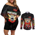 Personalized Panthers ANZAC Day Couples Matching Off Shoulder Short Dress and Long Sleeve Button Shirt Australian Army - Lest We Forget