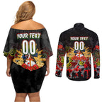 Personalized Panthers ANZAC Day Couples Matching Off Shoulder Short Dress and Long Sleeve Button Shirt Australian Army - Lest We Forget