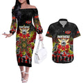 Personalized Panthers ANZAC Day Couples Matching Off The Shoulder Long Sleeve Dress and Hawaiian Shirt Australian Army - Lest We Forget