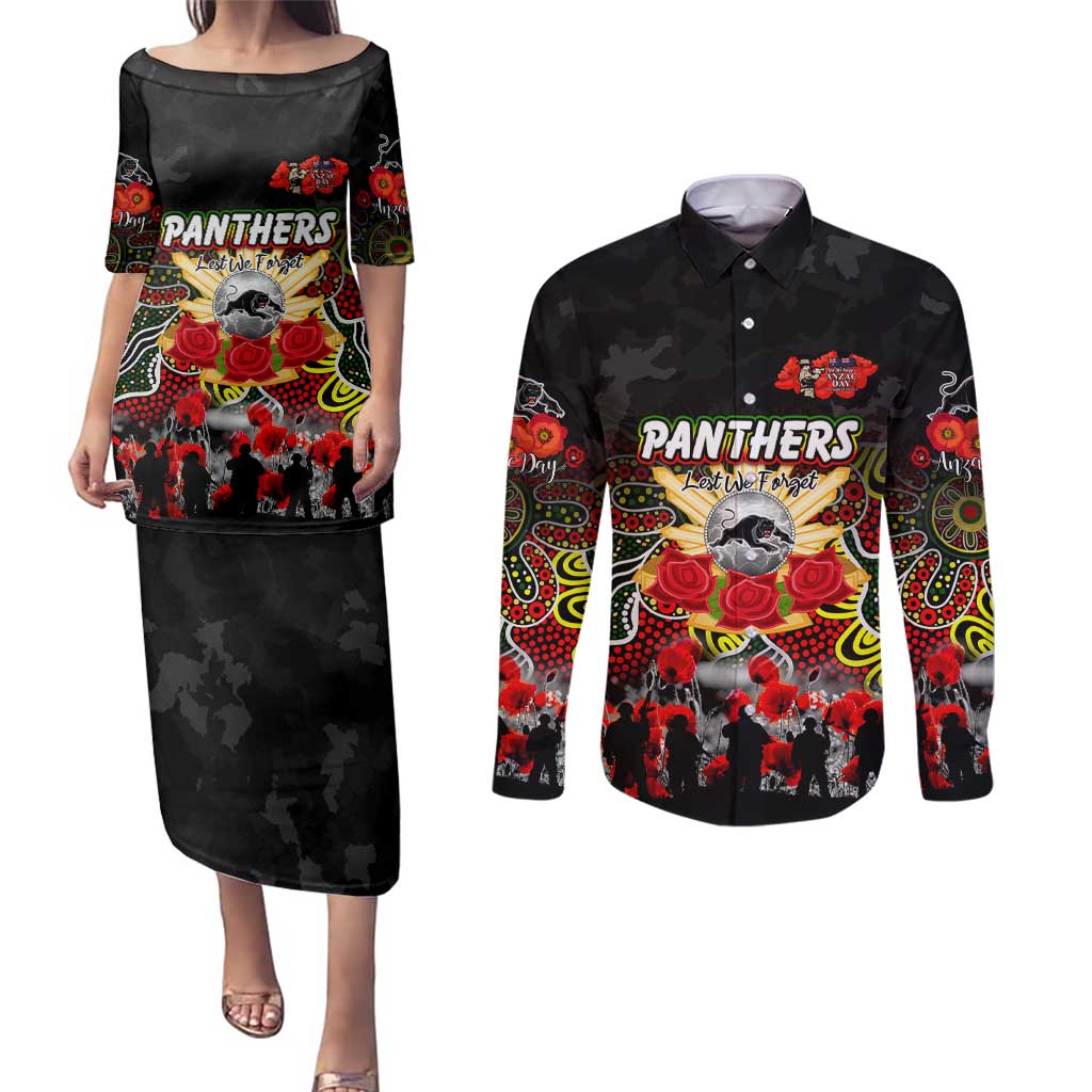 Personalized Panthers ANZAC Day Couples Matching Puletasi and Long Sleeve Button Shirt Australian Army - Lest We Forget
