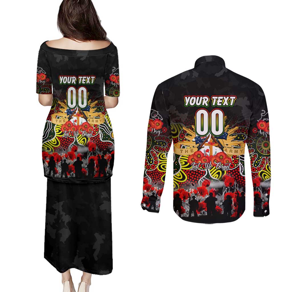 Personalized Panthers ANZAC Day Couples Matching Puletasi and Long Sleeve Button Shirt Australian Army - Lest We Forget