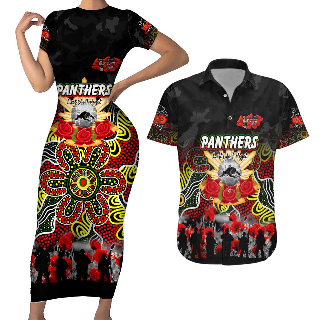 Personalized Panthers ANZAC Day Couples Matching Short Sleeve Bodycon Dress and Hawaiian Shirt Australian Army - Lest We Forget