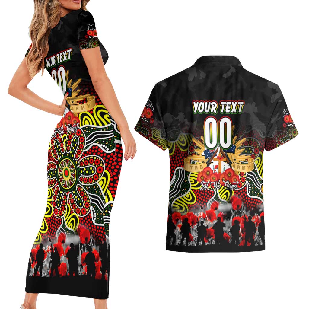 Personalized Panthers ANZAC Day Couples Matching Short Sleeve Bodycon Dress and Hawaiian Shirt Australian Army - Lest We Forget