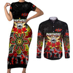 Personalized Panthers ANZAC Day Couples Matching Short Sleeve Bodycon Dress and Long Sleeve Button Shirt Australian Army - Lest We Forget