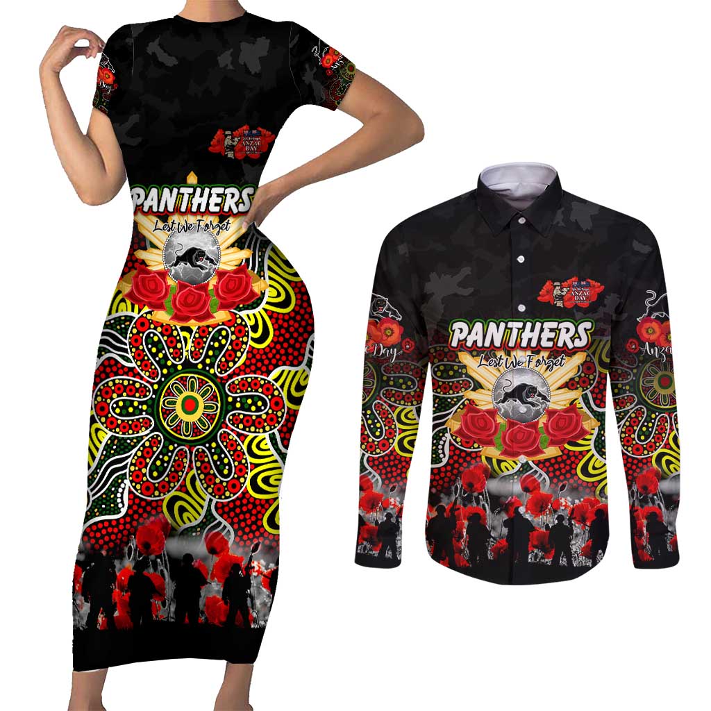 Personalized Panthers ANZAC Day Couples Matching Short Sleeve Bodycon Dress and Long Sleeve Button Shirt Australian Army - Lest We Forget