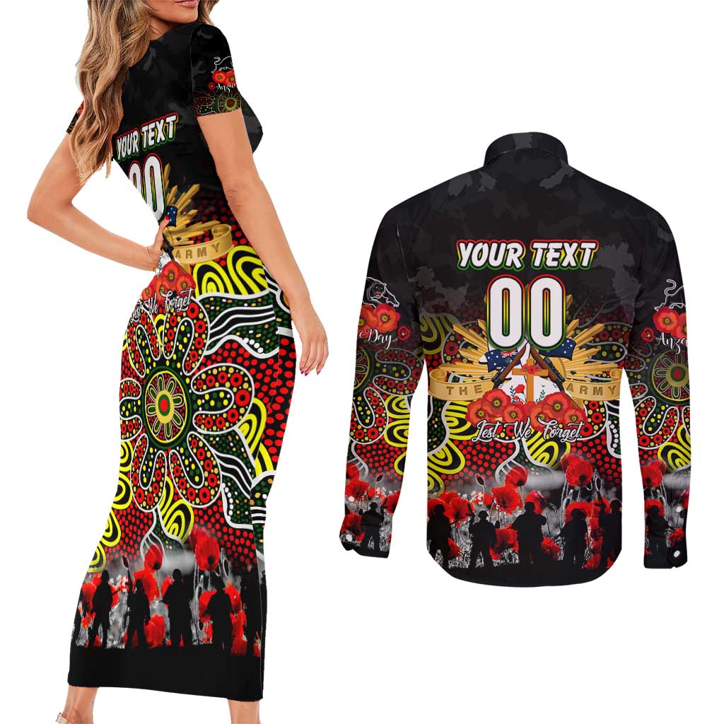 Personalized Panthers ANZAC Day Couples Matching Short Sleeve Bodycon Dress and Long Sleeve Button Shirt Australian Army - Lest We Forget