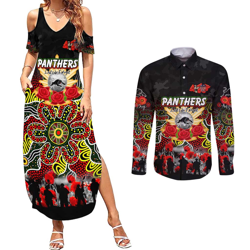 Personalized Panthers ANZAC Day Couples Matching Summer Maxi Dress and Long Sleeve Button Shirt Australian Army - Lest We Forget
