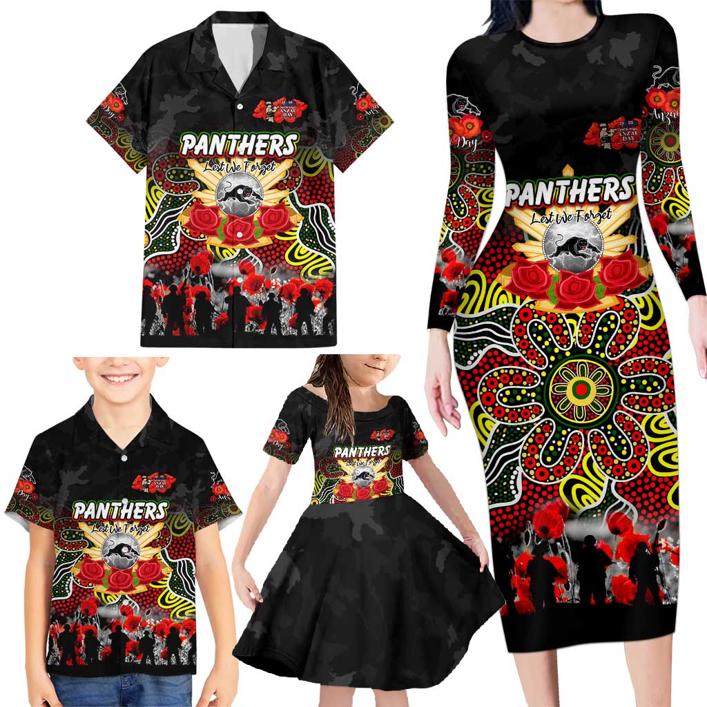 Personalized Panthers ANZAC Day Family Matching Long Sleeve Bodycon Dress and Hawaiian Shirt Australian Army - Lest We Forget