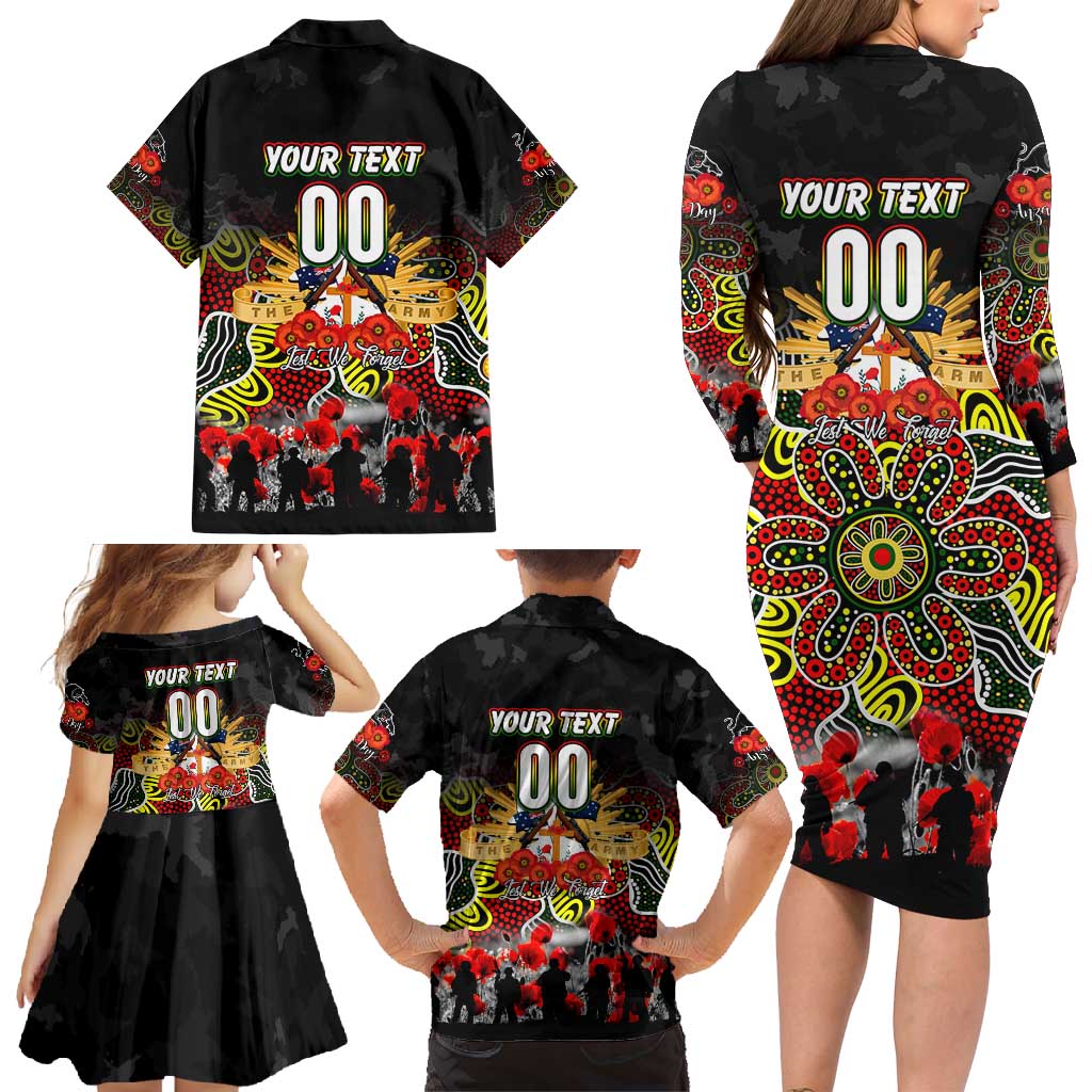 Personalized Panthers ANZAC Day Family Matching Long Sleeve Bodycon Dress and Hawaiian Shirt Australian Army - Lest We Forget