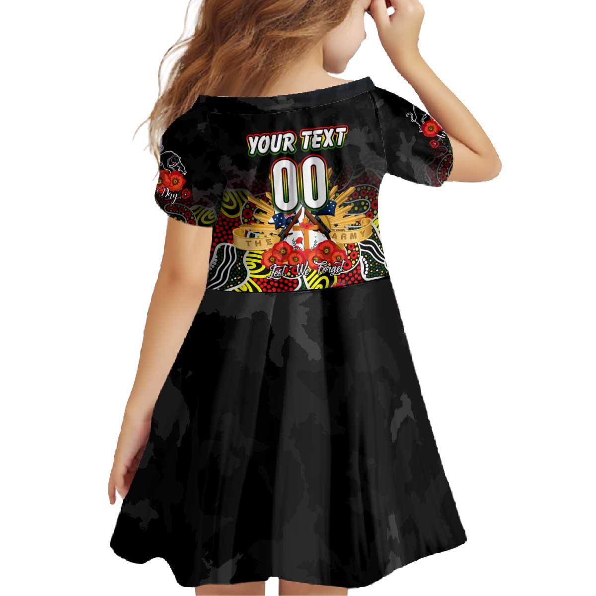 Personalized Panthers ANZAC Day Family Matching Off The Shoulder Long Sleeve Dress and Hawaiian Shirt Australian Army - Lest We Forget