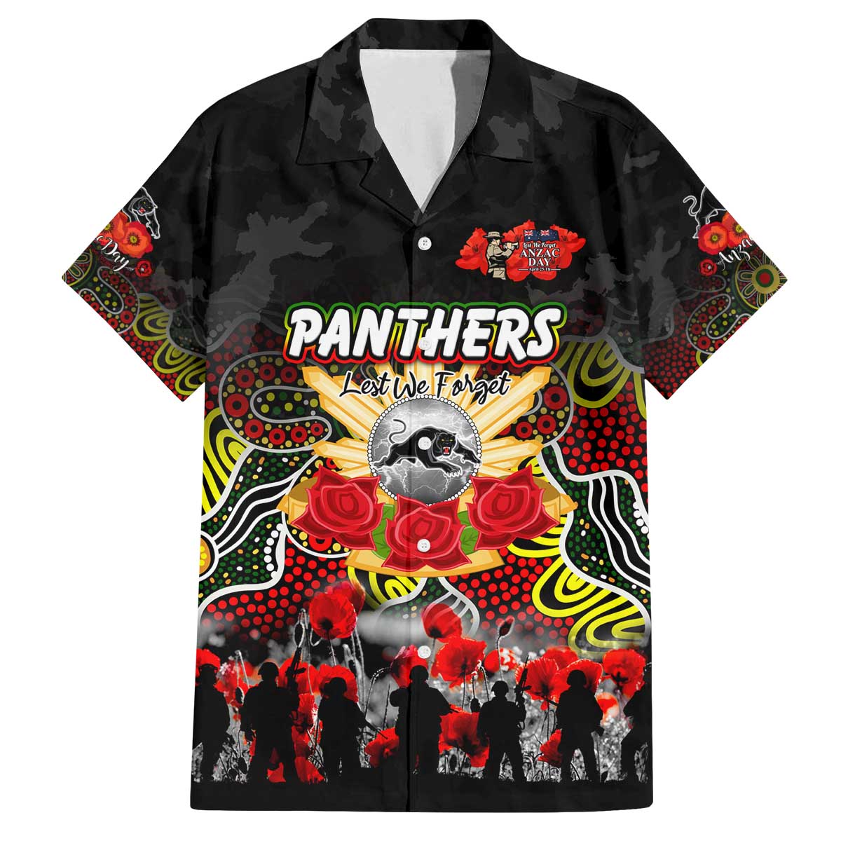 Personalized Panthers ANZAC Day Family Matching Off The Shoulder Long Sleeve Dress and Hawaiian Shirt Australian Army - Lest We Forget