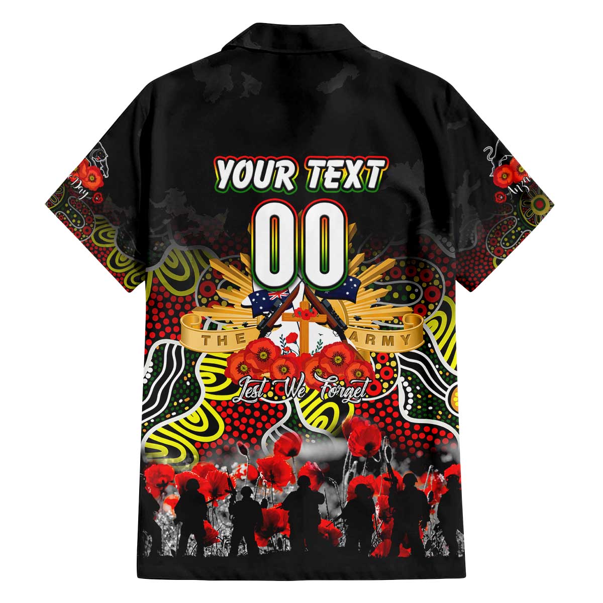 Personalized Panthers ANZAC Day Family Matching Off The Shoulder Long Sleeve Dress and Hawaiian Shirt Australian Army - Lest We Forget
