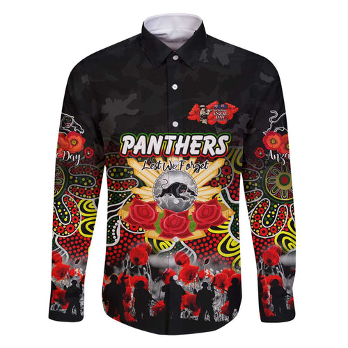 Personalized Panthers ANZAC Day Family Matching Off The Shoulder Long Sleeve Dress and Hawaiian Shirt Australian Army - Lest We Forget