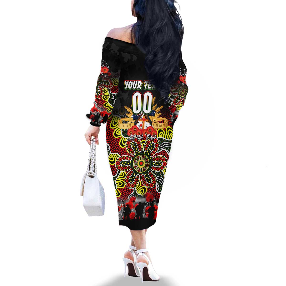 Personalized Panthers ANZAC Day Family Matching Off The Shoulder Long Sleeve Dress and Hawaiian Shirt Australian Army - Lest We Forget