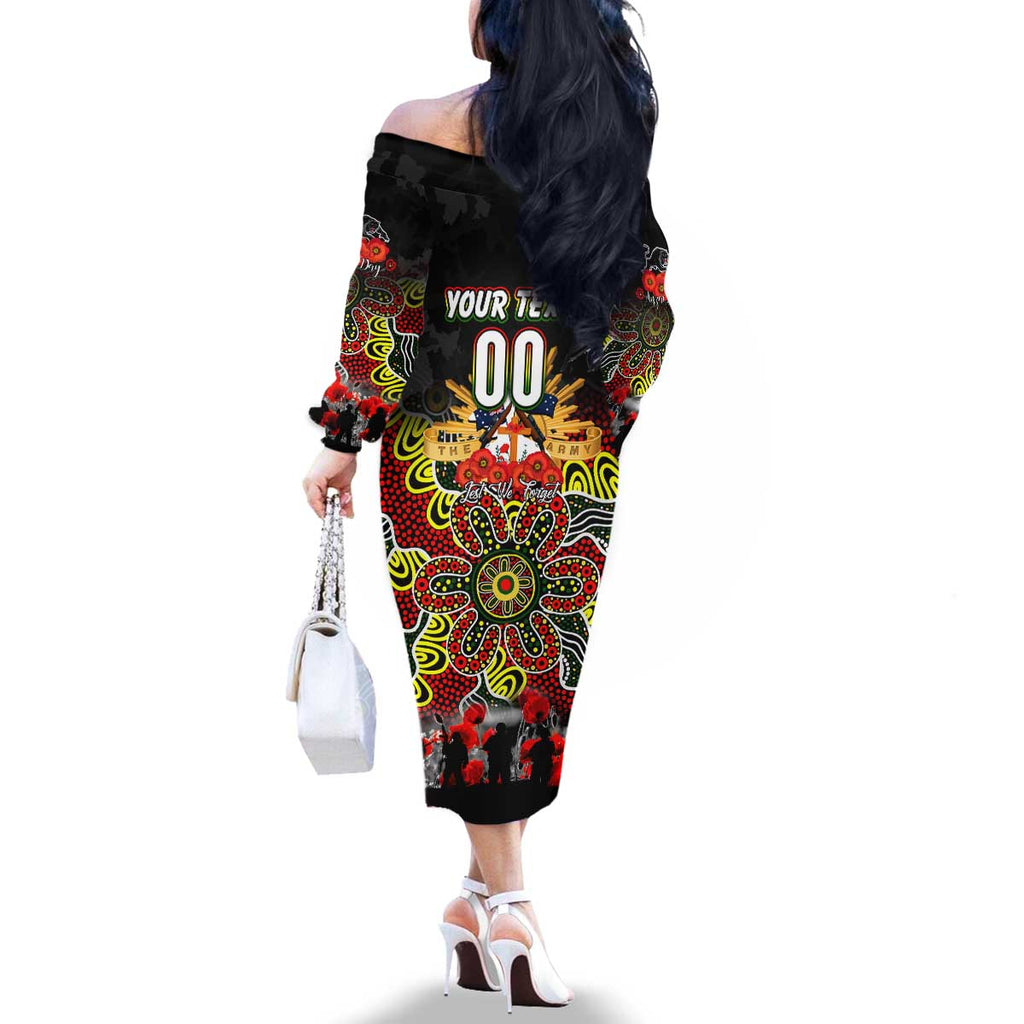 Personalized Panthers ANZAC Day Family Matching Off The Shoulder Long Sleeve Dress and Hawaiian Shirt Australian Army - Lest We Forget