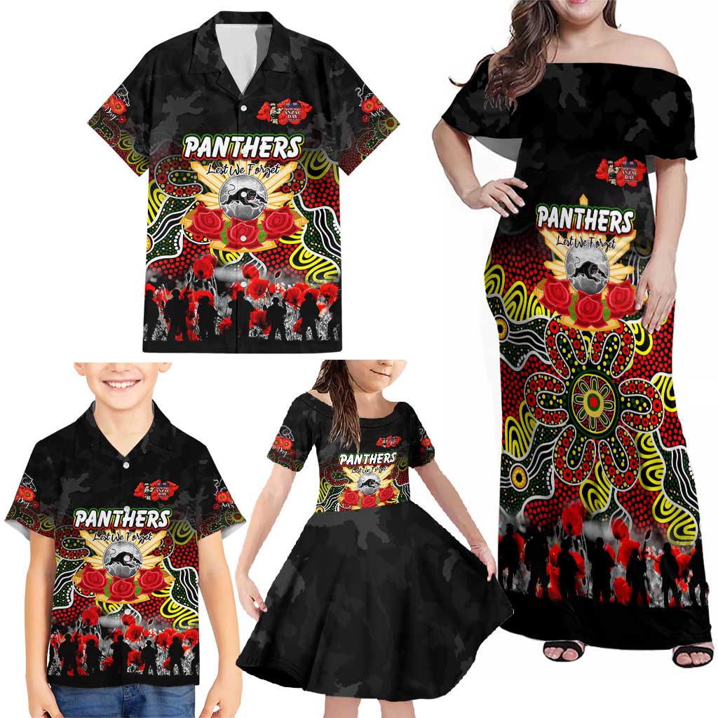Personalized Panthers ANZAC Day Family Matching Off Shoulder Maxi Dress and Hawaiian Shirt Australian Army - Lest We Forget