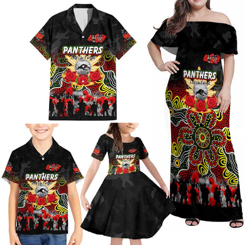 Personalized Panthers ANZAC Day Family Matching Off Shoulder Maxi Dress and Hawaiian Shirt Australian Army - Lest We Forget