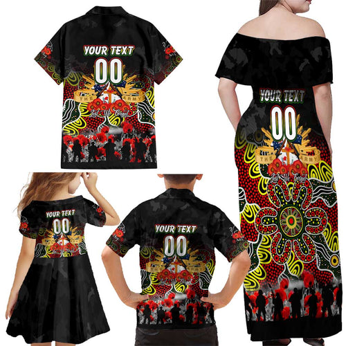 Personalized Panthers ANZAC Day Family Matching Off Shoulder Maxi Dress and Hawaiian Shirt Australian Army - Lest We Forget