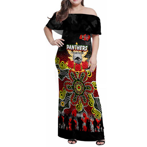 Personalized Panthers ANZAC Day Family Matching Off Shoulder Maxi Dress and Hawaiian Shirt Australian Army - Lest We Forget