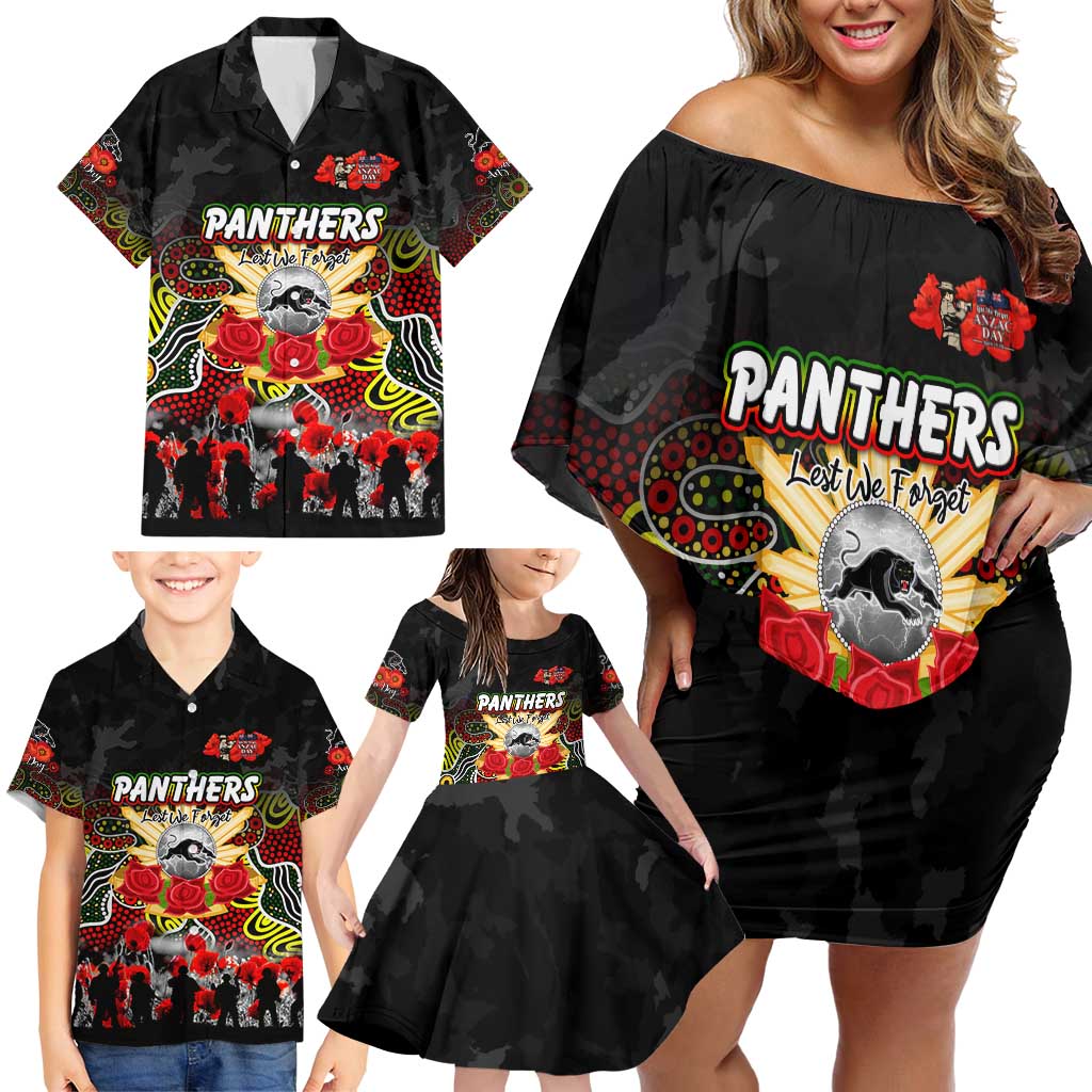 Personalized Panthers ANZAC Day Family Matching Off Shoulder Short Dress and Hawaiian Shirt Australian Army - Lest We Forget