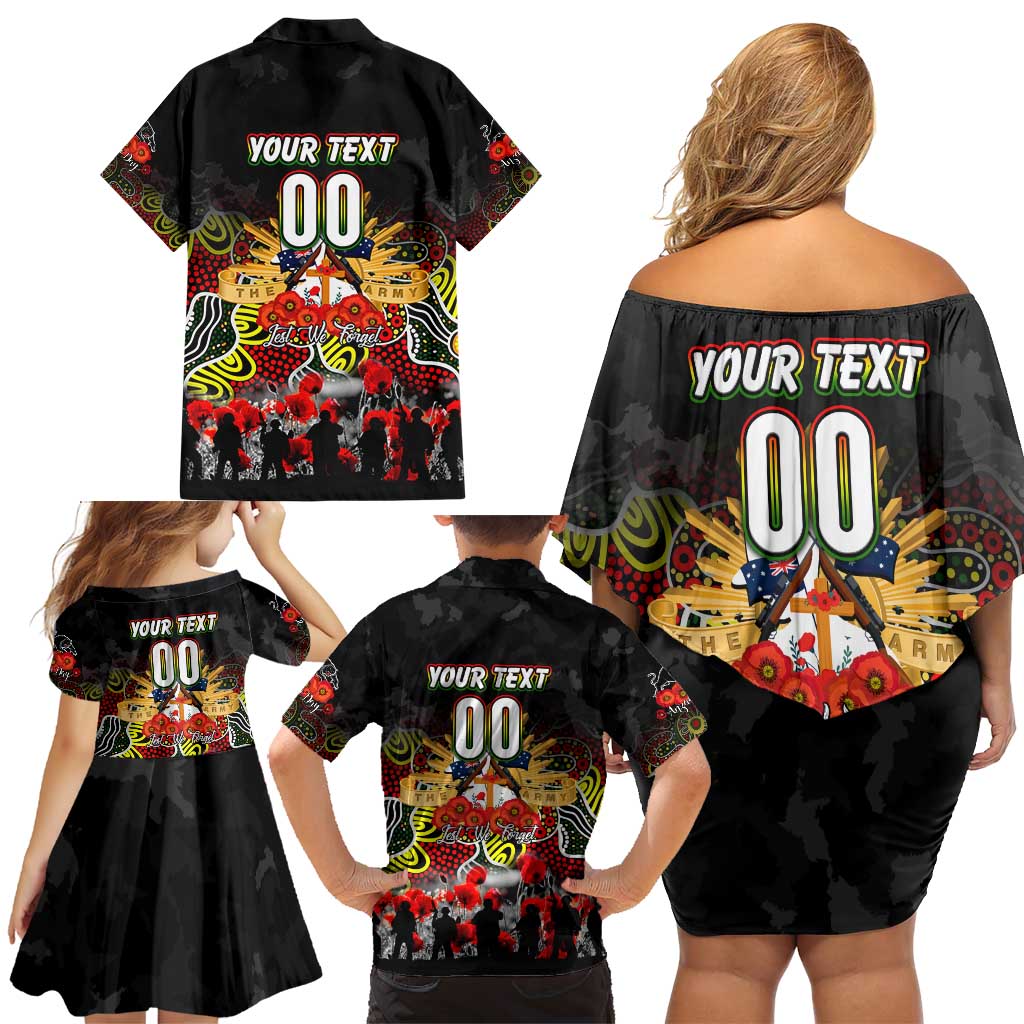 Personalized Panthers ANZAC Day Family Matching Off Shoulder Short Dress and Hawaiian Shirt Australian Army - Lest We Forget