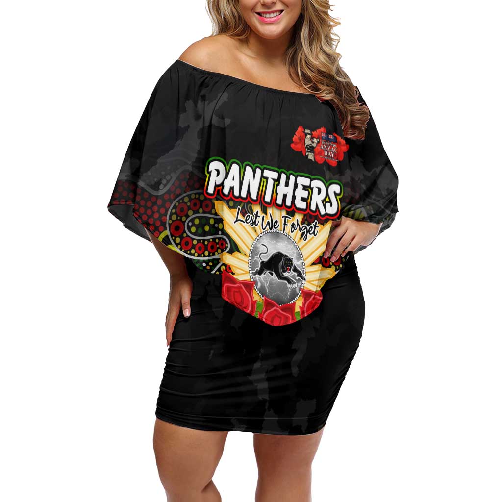 Personalized Panthers ANZAC Day Family Matching Off Shoulder Short Dress and Hawaiian Shirt Australian Army - Lest We Forget