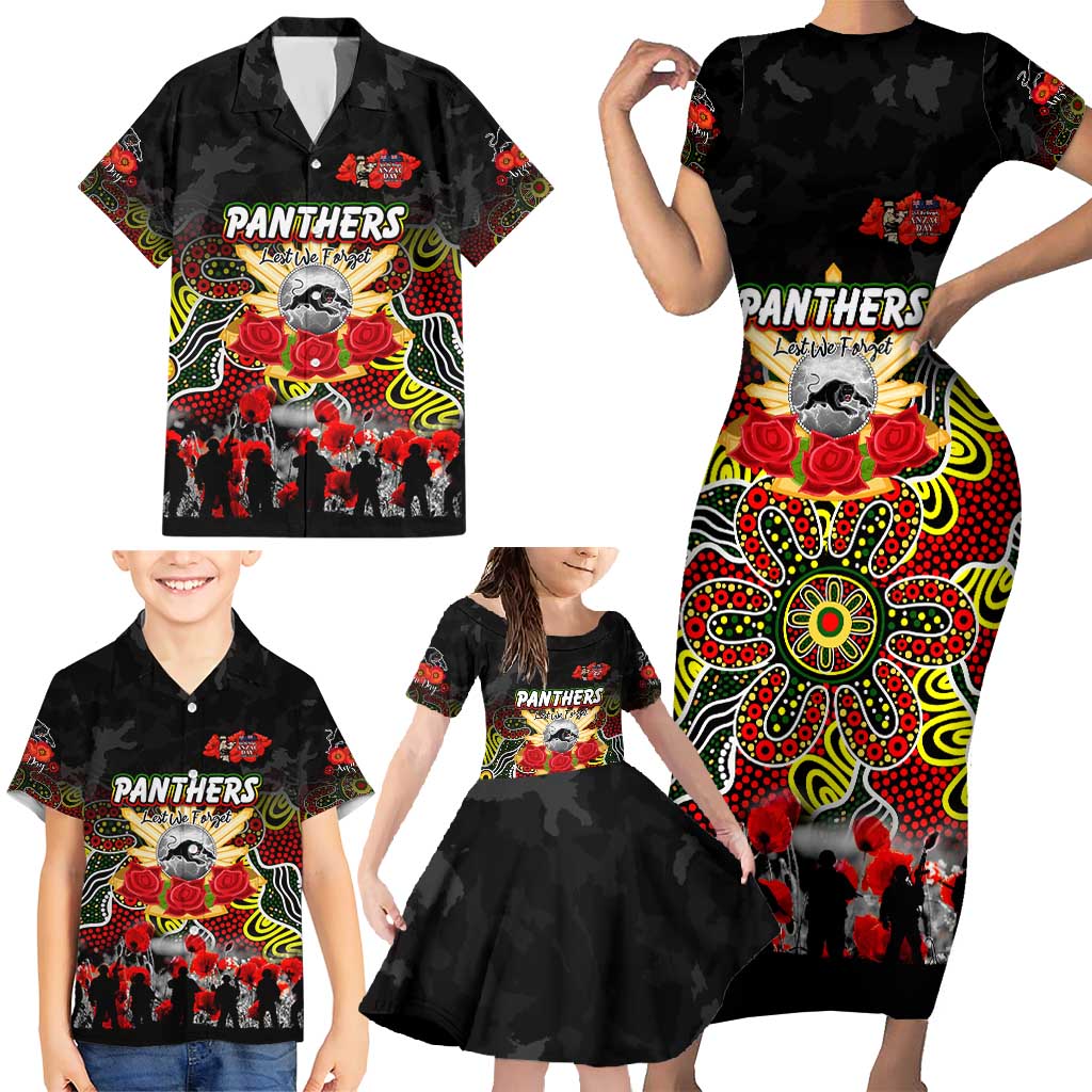 Personalized Panthers ANZAC Day Family Matching Short Sleeve Bodycon Dress and Hawaiian Shirt Australian Army - Lest We Forget