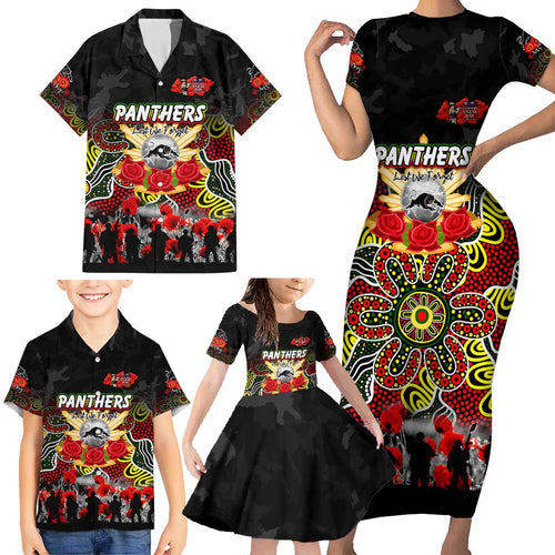 Personalized Panthers ANZAC Day Family Matching Short Sleeve Bodycon Dress and Hawaiian Shirt Australian Army - Lest We Forget