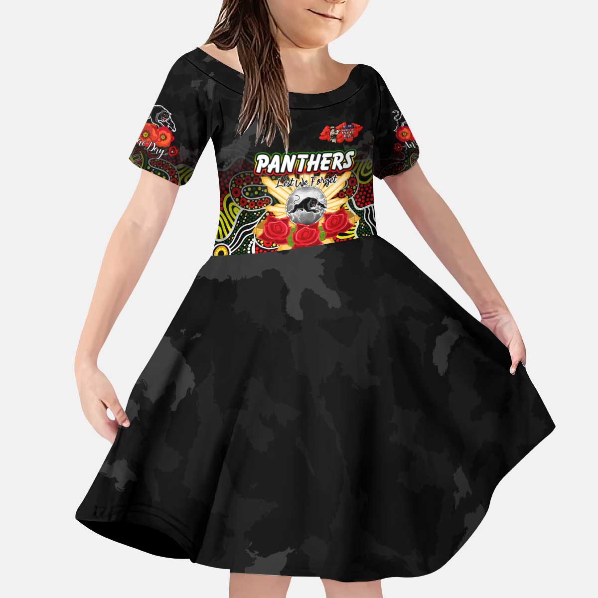 Personalized Panthers ANZAC Day Kid Short Sleeve Dress Australian Army - Lest We Forget