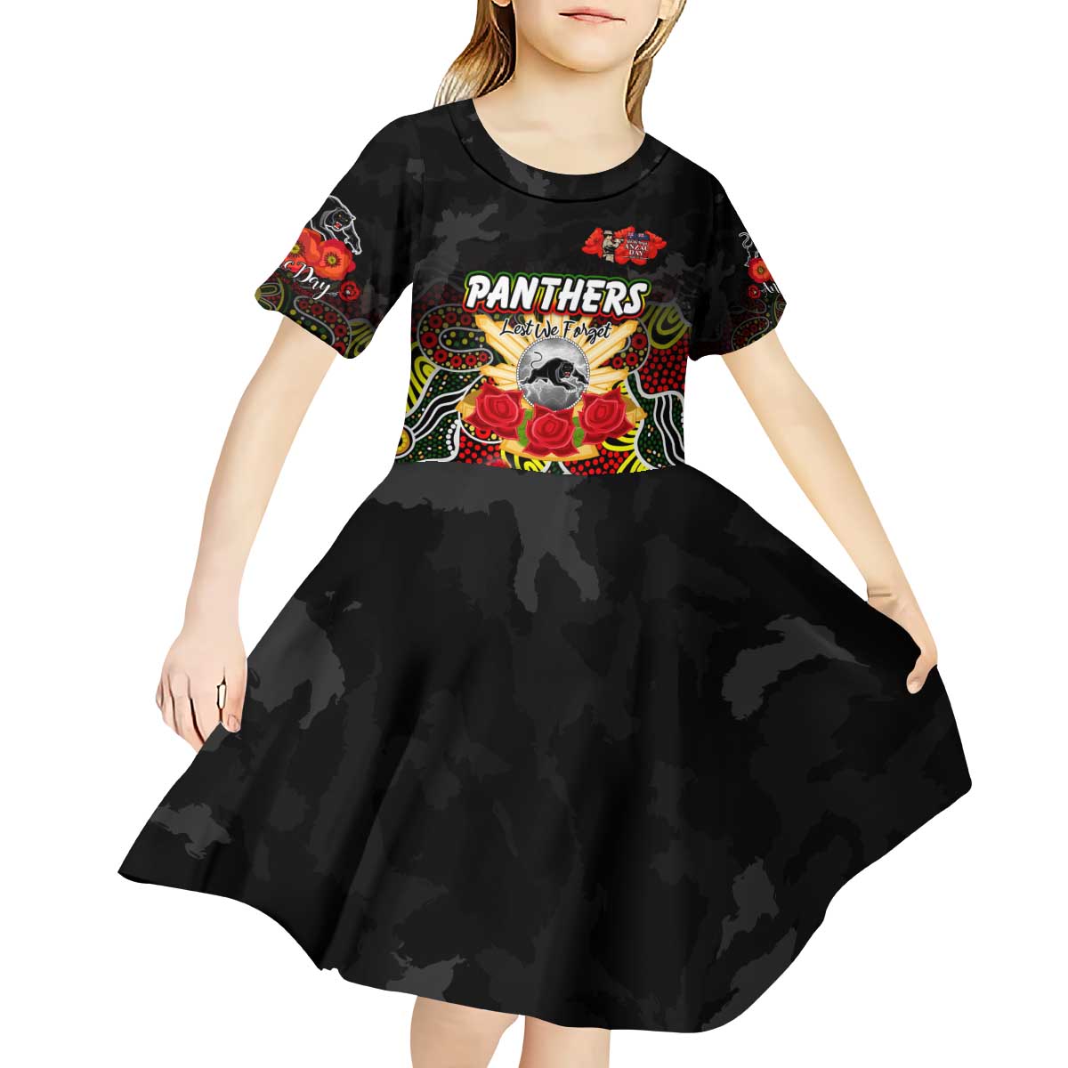 Personalized Panthers ANZAC Day Kid Short Sleeve Dress Australian Army - Lest We Forget