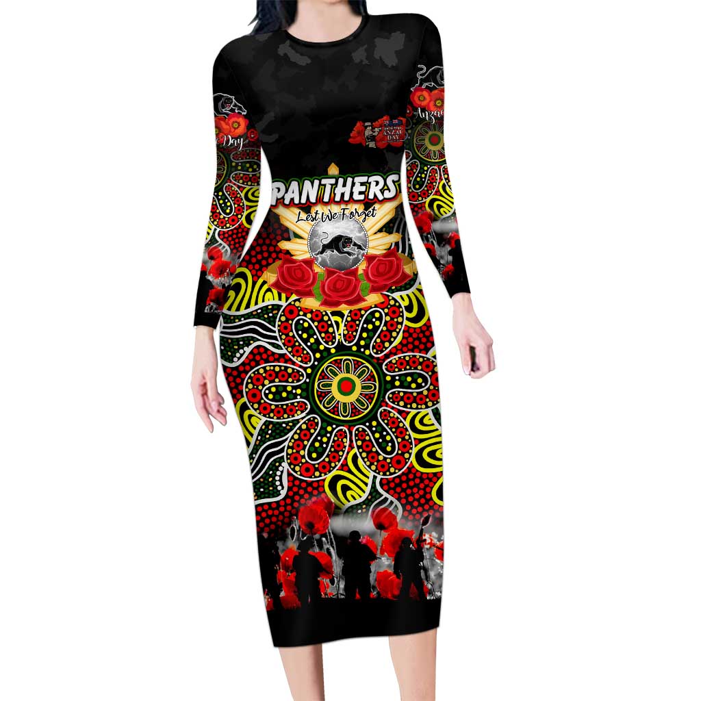 Personalized Panthers ANZAC Day Long Sleeve Bodycon Dress Australian Army - Lest We Forget
