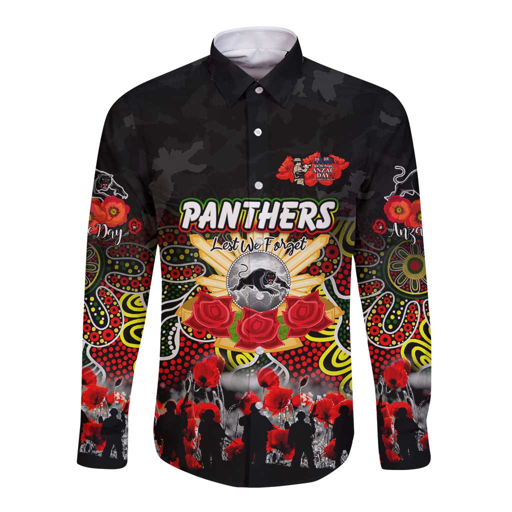 Personalized Panthers ANZAC Day Long Sleeve Button Shirt Australian Army - Lest We Forget
