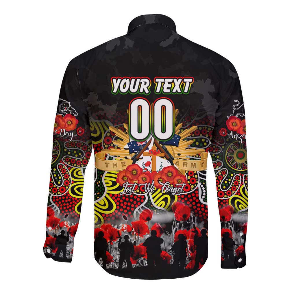 Personalized Panthers ANZAC Day Long Sleeve Button Shirt Australian Army - Lest We Forget