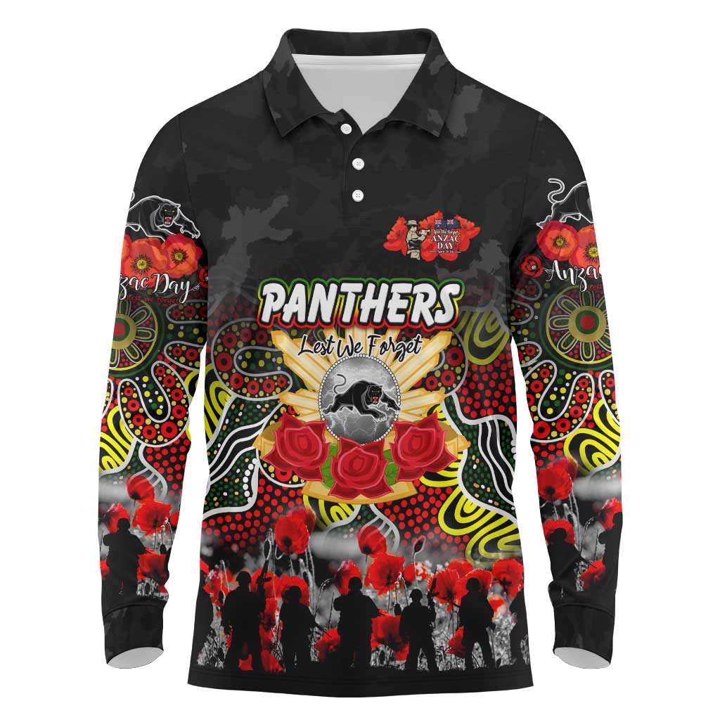 Personalized Panthers ANZAC Day Long Sleeve Polo Shirt Australian Army - Lest We Forget