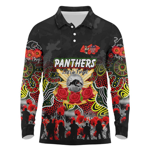 Personalized Panthers ANZAC Day Long Sleeve Polo Shirt Australian Army - Lest We Forget