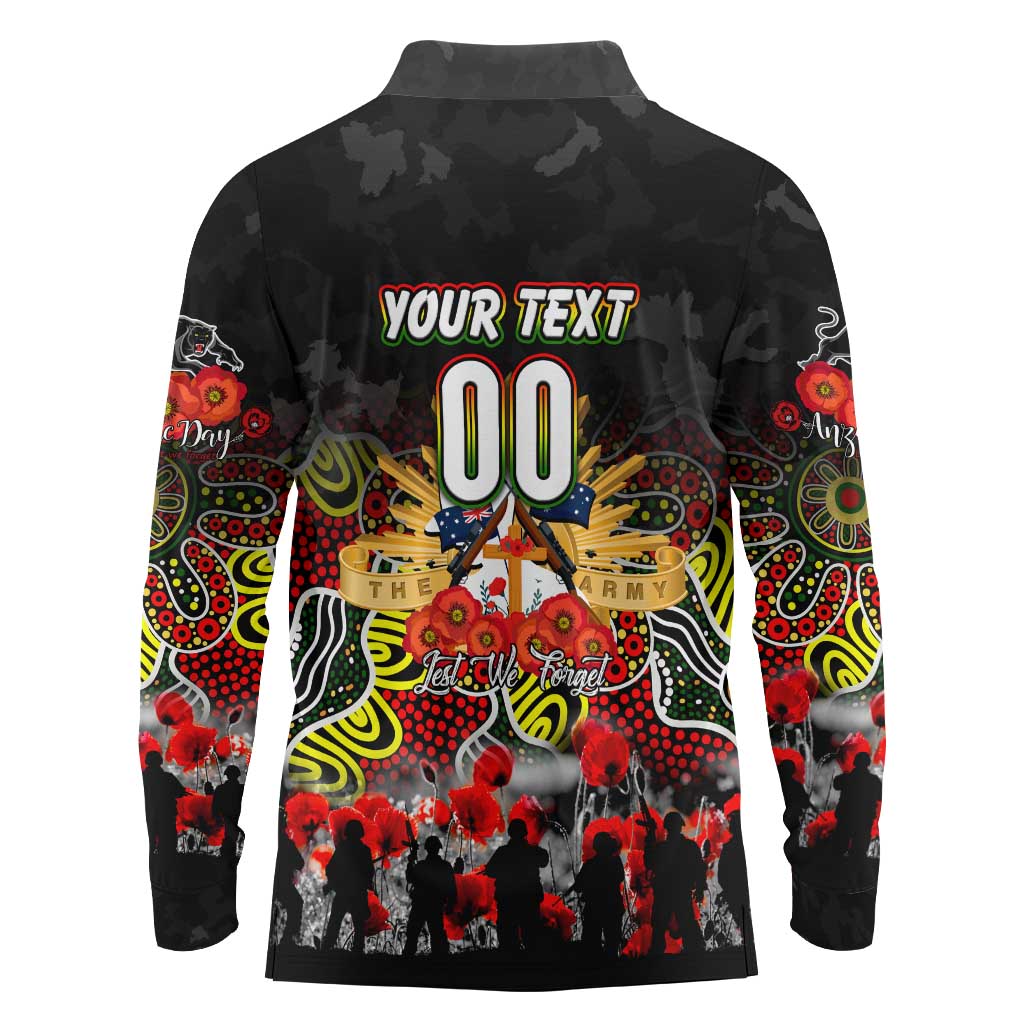 Personalized Panthers ANZAC Day Long Sleeve Polo Shirt Australian Army - Lest We Forget