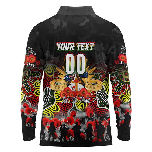 Personalized Panthers ANZAC Day Long Sleeve Polo Shirt Australian Army - Lest We Forget