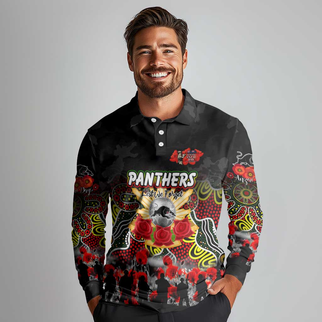 Personalized Panthers ANZAC Day Long Sleeve Polo Shirt Australian Army - Lest We Forget
