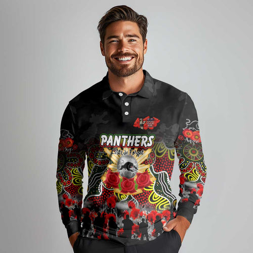 Personalized Panthers ANZAC Day Long Sleeve Polo Shirt Australian Army - Lest We Forget