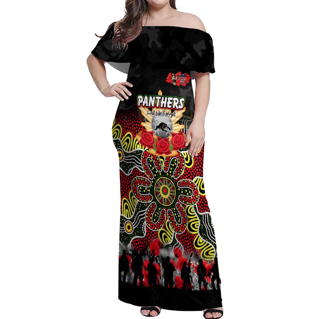 Personalized Panthers ANZAC Day Off Shoulder Maxi Dress Australian Army - Lest We Forget