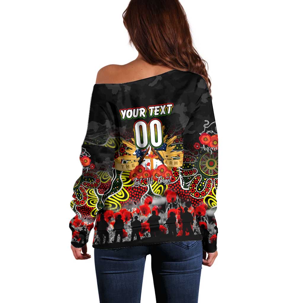 Personalized Panthers ANZAC Day Off Shoulder Sweater Australian Army - Lest We Forget