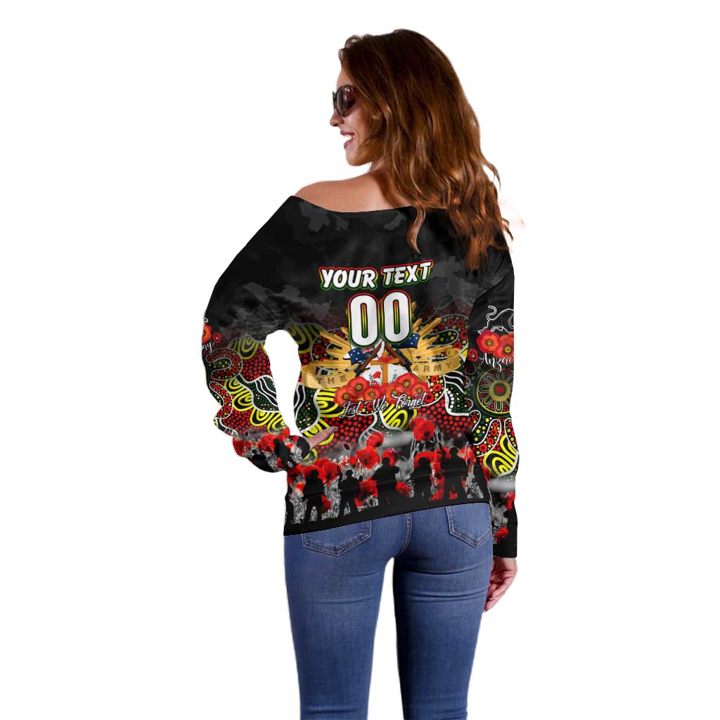 Personalized Panthers ANZAC Day Off Shoulder Sweater Australian Army - Lest We Forget