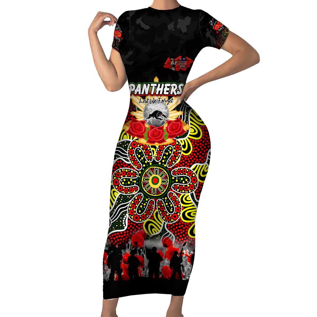 Personalized Panthers ANZAC Day Short Sleeve Bodycon Dress Australian Army - Lest We Forget