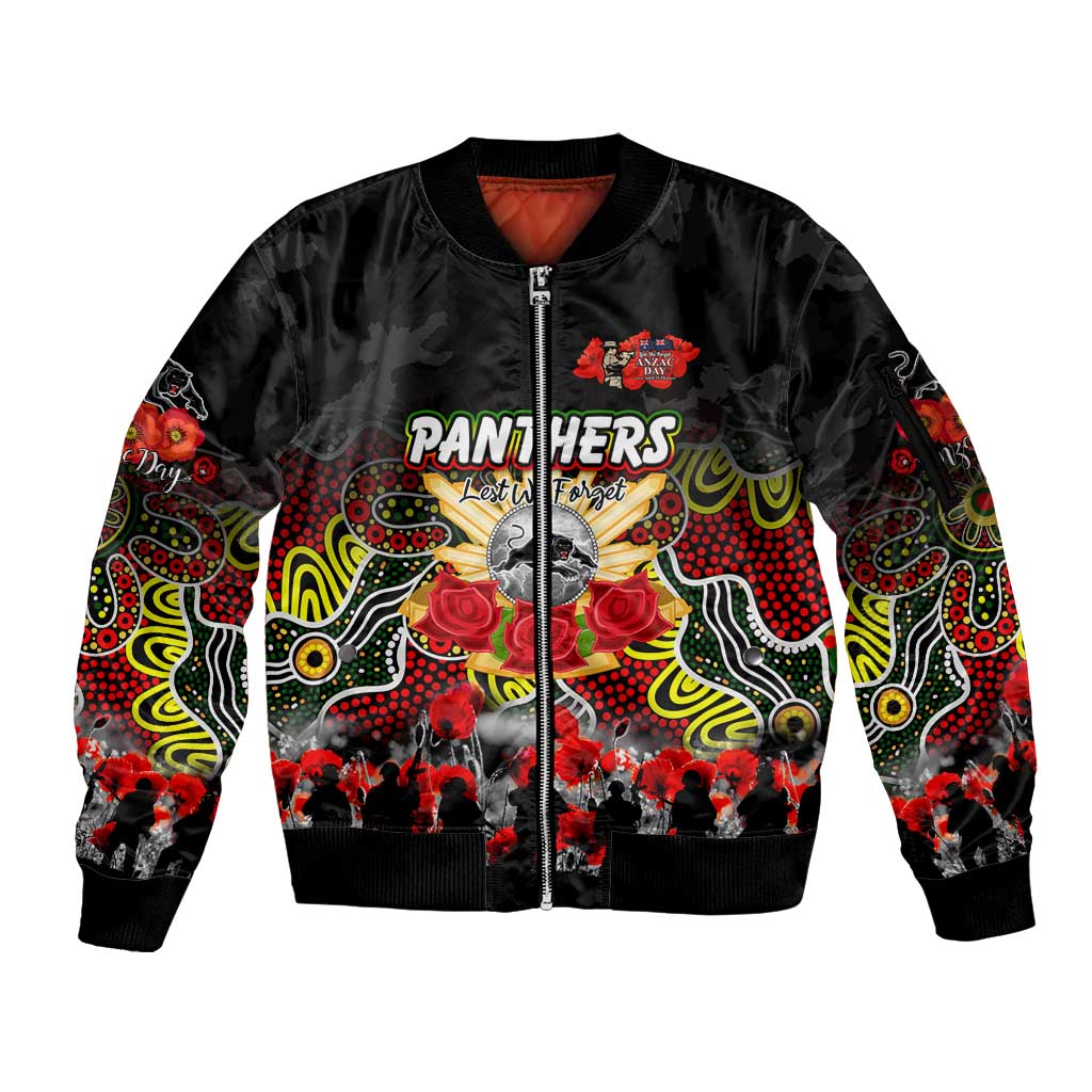Personalized Panthers ANZAC Day Sleeve Zip Bomber Jacket Australian Army - Lest We Forget