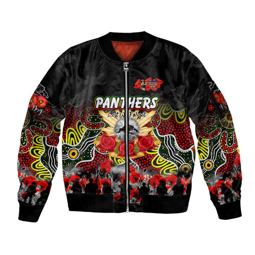 Personalized Panthers ANZAC Day Sleeve Zip Bomber Jacket Australian Army - Lest We Forget