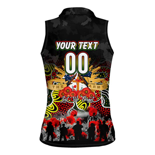 Personalized Panthers ANZAC Day Women Sleeveless Polo Shirt Australian Army - Lest We Forget