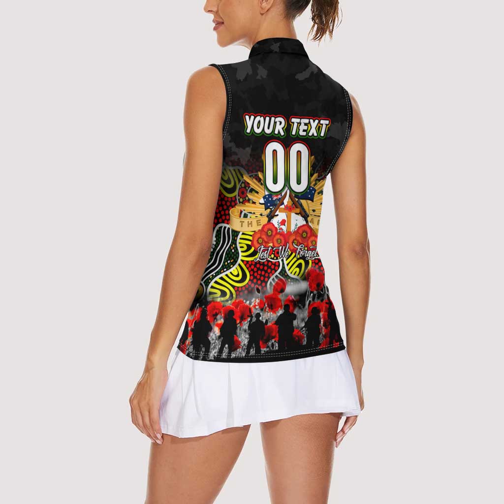 Personalized Panthers ANZAC Day Women Sleeveless Polo Shirt Australian Army - Lest We Forget