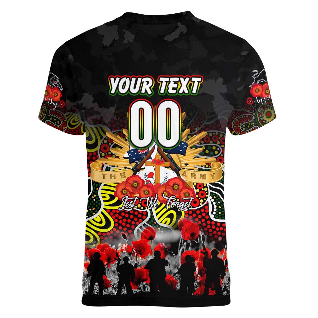 Personalized Panthers ANZAC Day Women V-Neck T-Shirt Australian Army - Lest We Forget